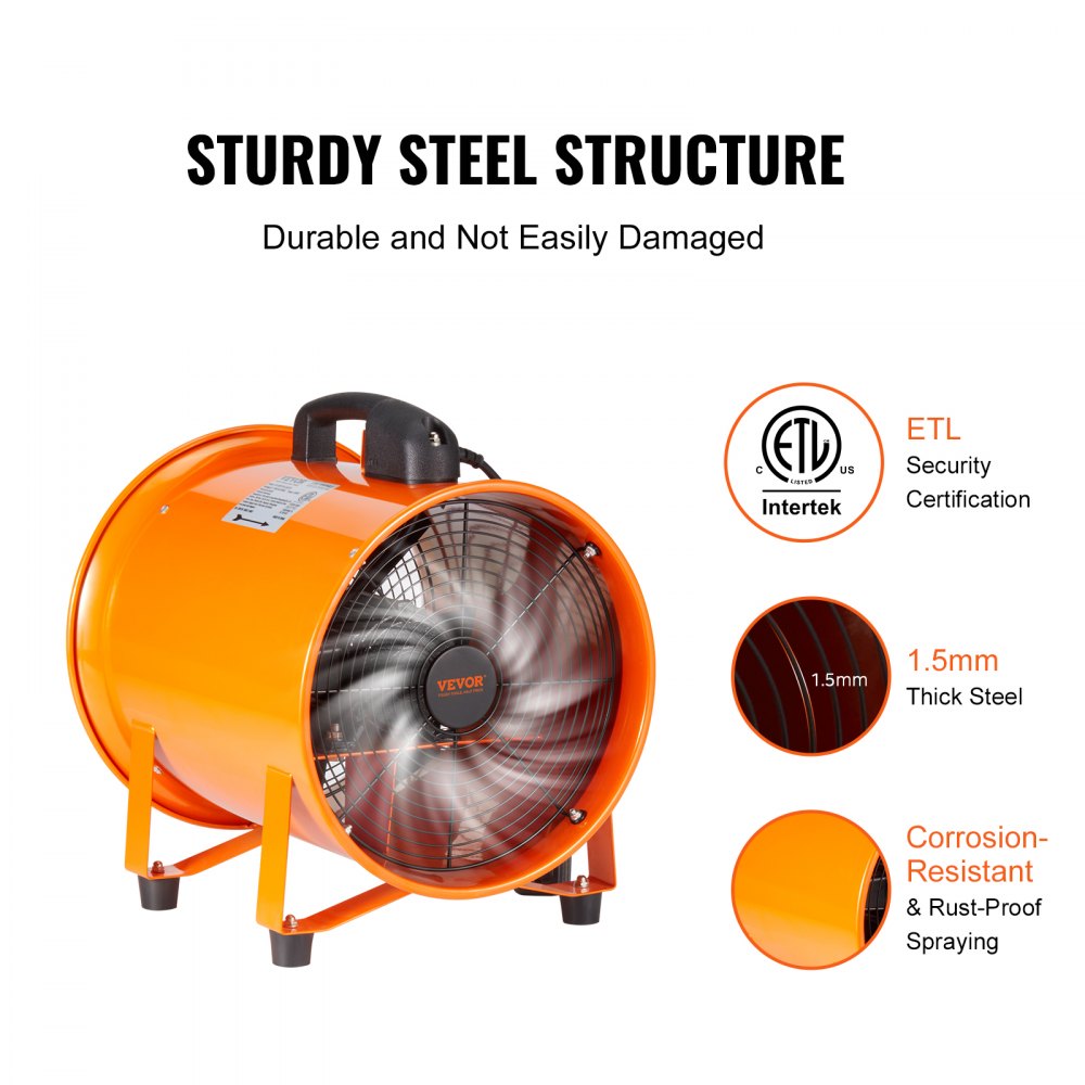 VEVOR Portable Ventilator, 12 inch Heavy Duty Cylinder Fan with 33ft Duct Hose, 560W Strong Shop Exhaust Blower 2894CFM, Industrial Utility Blower for Sucking Dust, Smoke, Smoke Home/Workplace