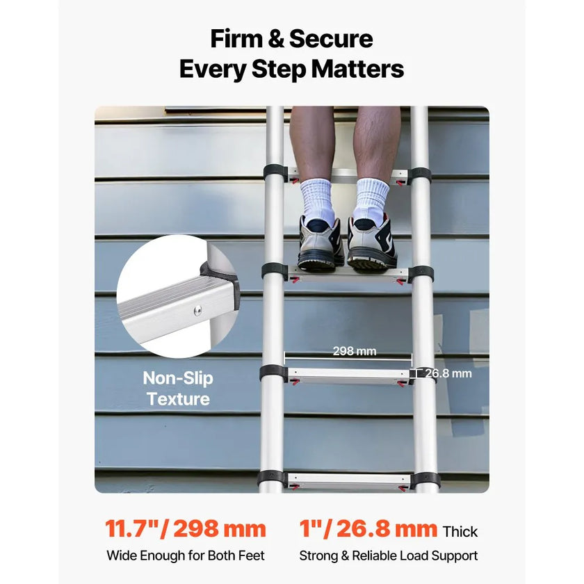 12.5FT Telescoping Ladder, Aluminum Collapsible Extension Ladder with One-Touch Retraction, 330 lbs Capacity