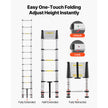 12.5FT Telescoping Ladder, Aluminum Collapsible Extension Ladder with One-Touch Retraction, 330 lbs Capacity
