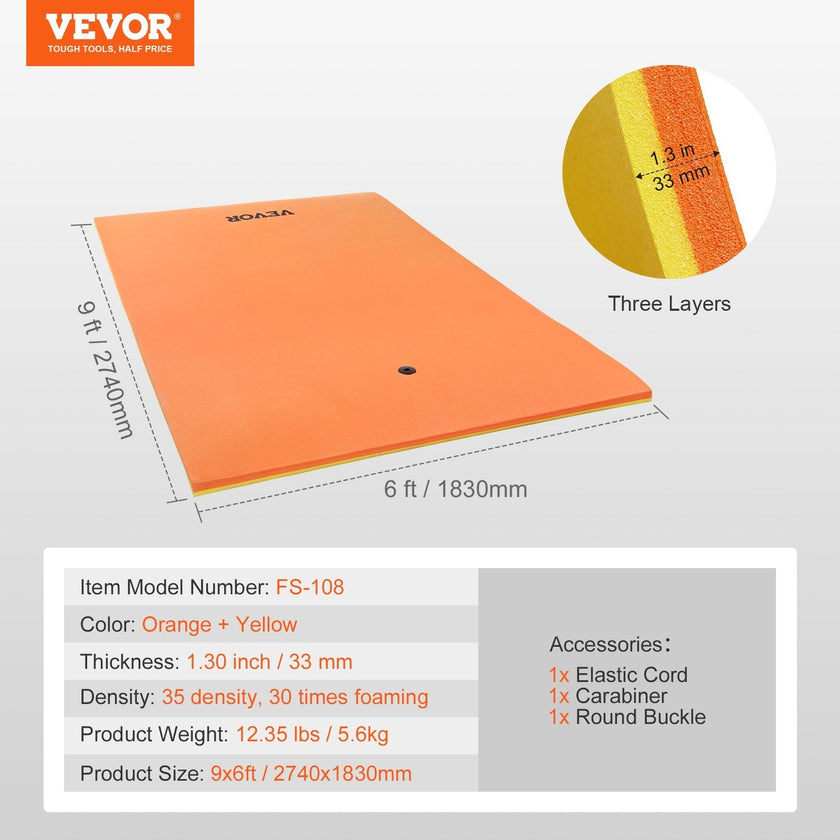 VEVOR Lily Pad Floating Mat, Large 9x6 FT Floating Water Pad, 3-Layer Floating Dock for Adults Kids, 1.3