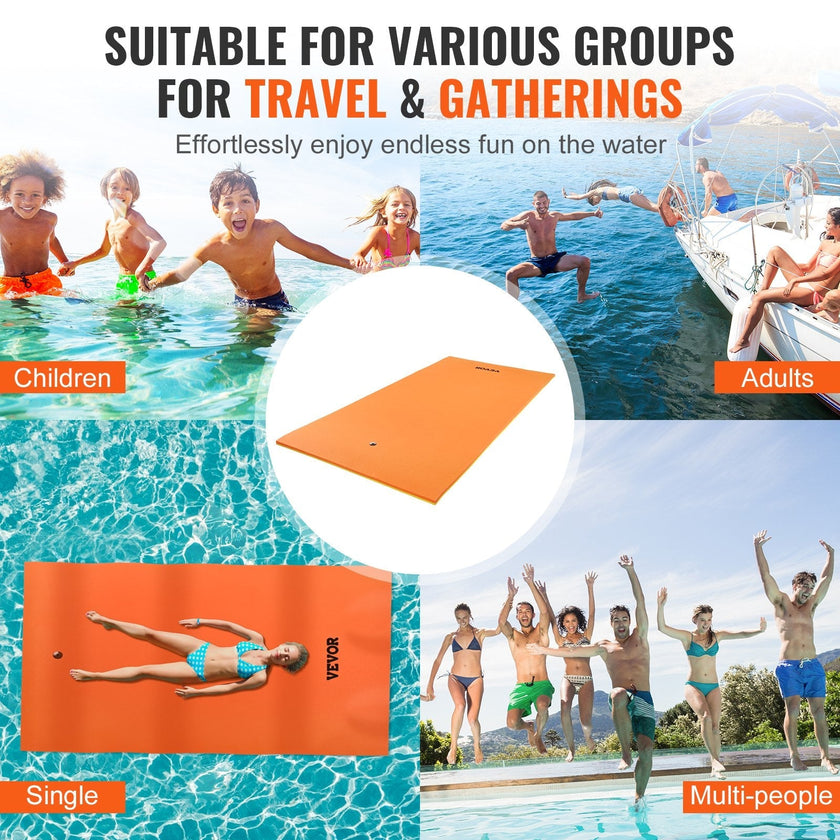 VEVOR Lily Pad Floating Mat, Large 12x6 FT Floating Water Pad, 3-Layer Floating Dock for Adults Kids, 1.3