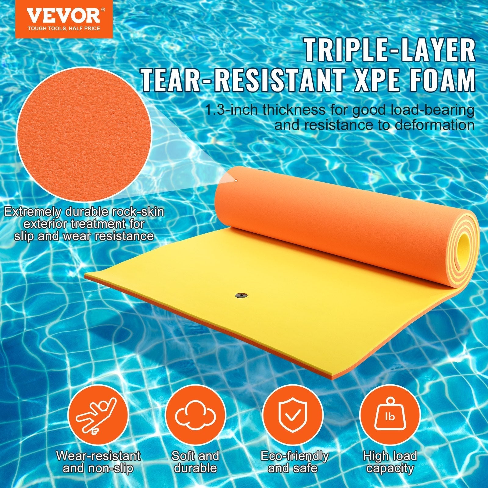 VEVOR Lily Pad Floating Mat, Large 18x6 FT Floating Water Pad, 3-Layer Floating Dock for Adults Kids, 1.3