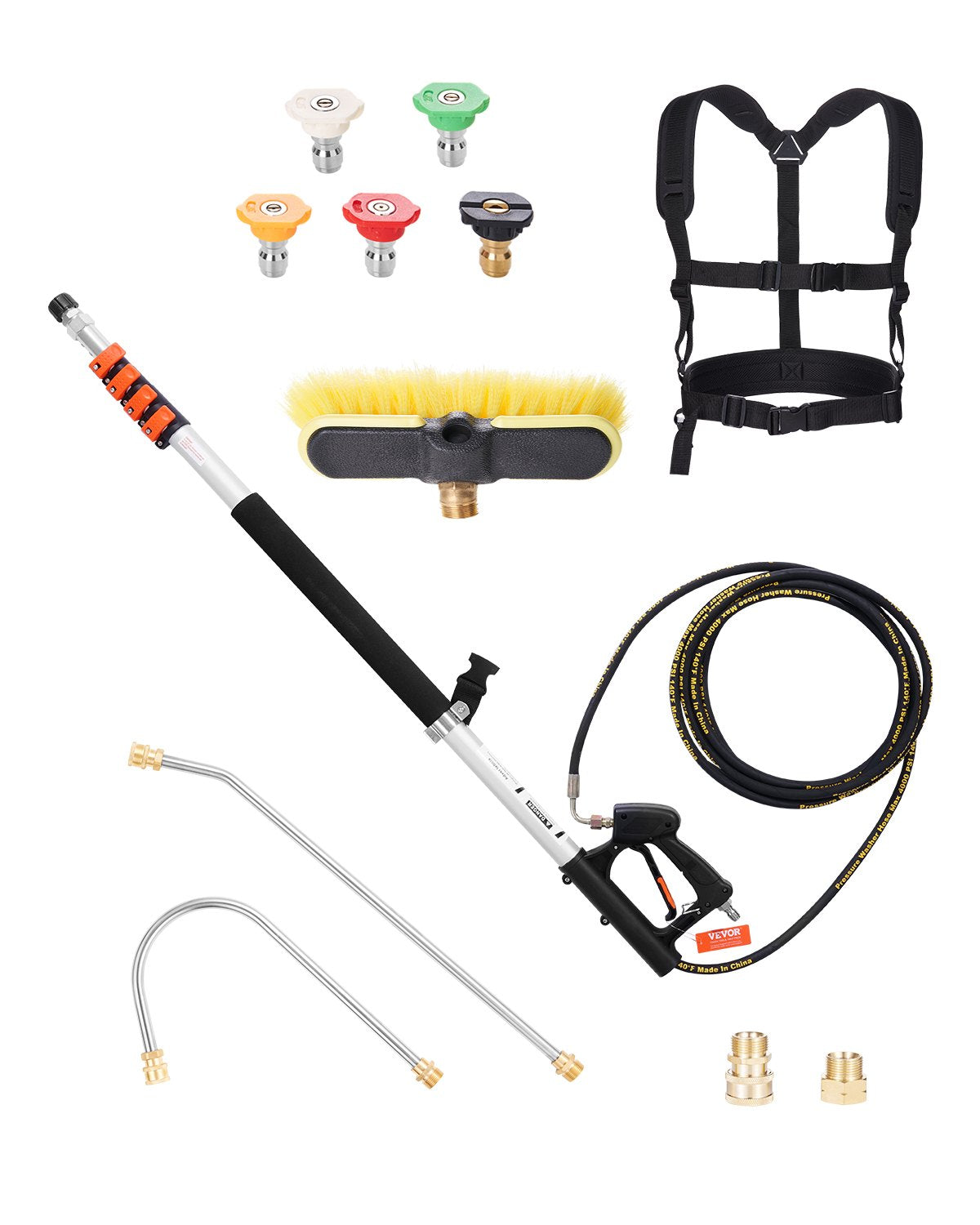 VEVOR Pressure Washer Telescoping Wand 18 ft Brush Head Telescopic Spray Wand