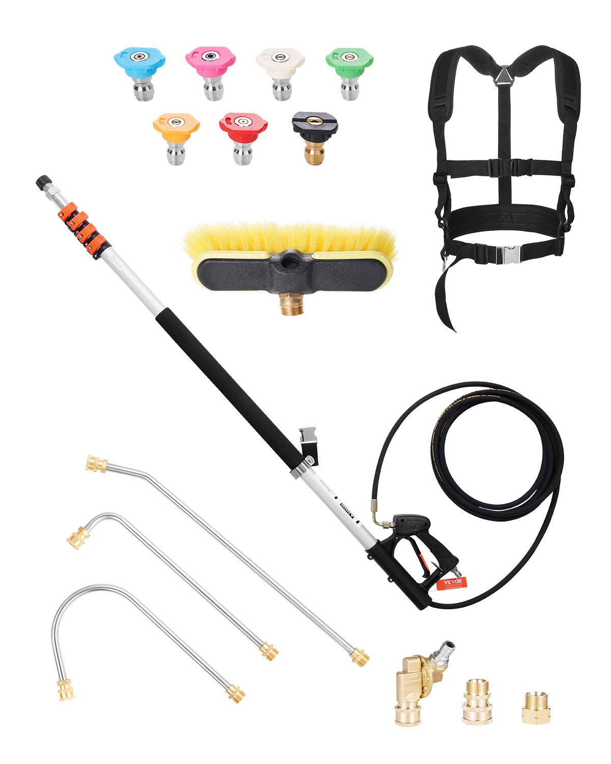 VEVOR Pressure Washer Telescoping Wand 21 ft Brush Head Telescopic Spray Wand