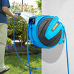 VEVOR Retractable Hose Reel, 5/8 inch x 65 ft, Any Length Lock & Automatic Rewind Water Hose, Wall Mounted Garden Hose Reel w/ 180° Swivel Bracket and 7 Pattern Hose Nozzle, Blue