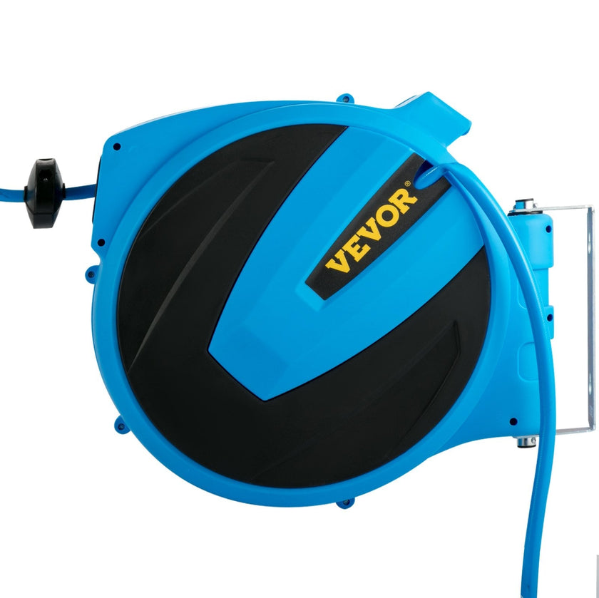 VEVOR Retractable Hose Reel, 5/8 inch x 65 ft, Any Length Lock & Automatic Rewind Water Hose, Wall Mounted Garden Hose Reel w/ 180° Swivel Bracket and 7 Pattern Hose Nozzle, Blue