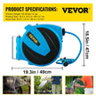 VEVOR Retractable Hose Reel, 1/2 inch x 85 ft, Any Length Lock & Automatic Rewind Water Hose, Wall Mounted Garden Hose Reel w/ 180° Swivel Bracket and 7 Pattern Hose Nozzle, Blue