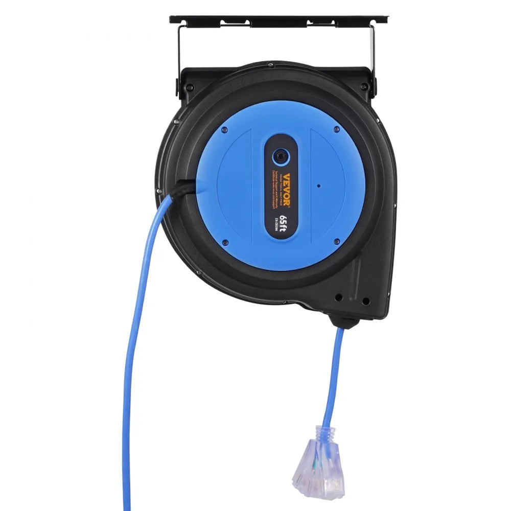 VEVOR Retractable Extension Cord Reel Power Cord Reel 65FT 12AWG/3C SJTOW