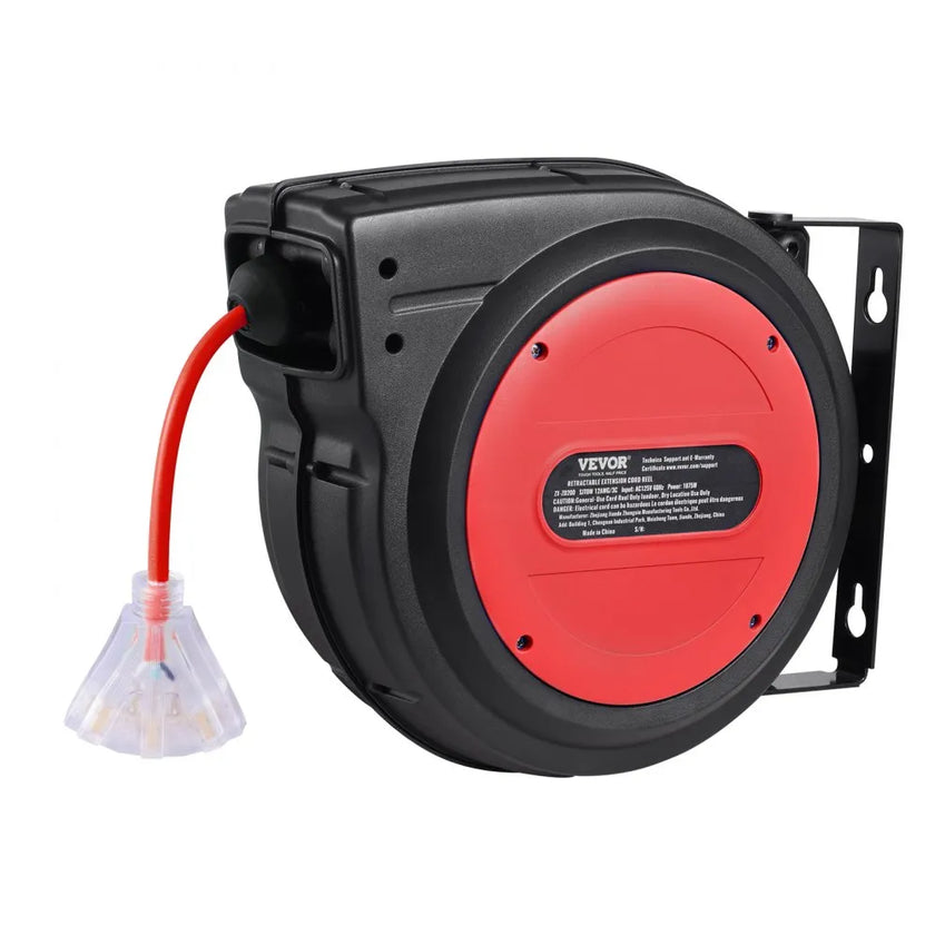 VEVOR Retractable Extension Cord Reel Power Cord Reel 80FT 12AWG/3C SJTOW