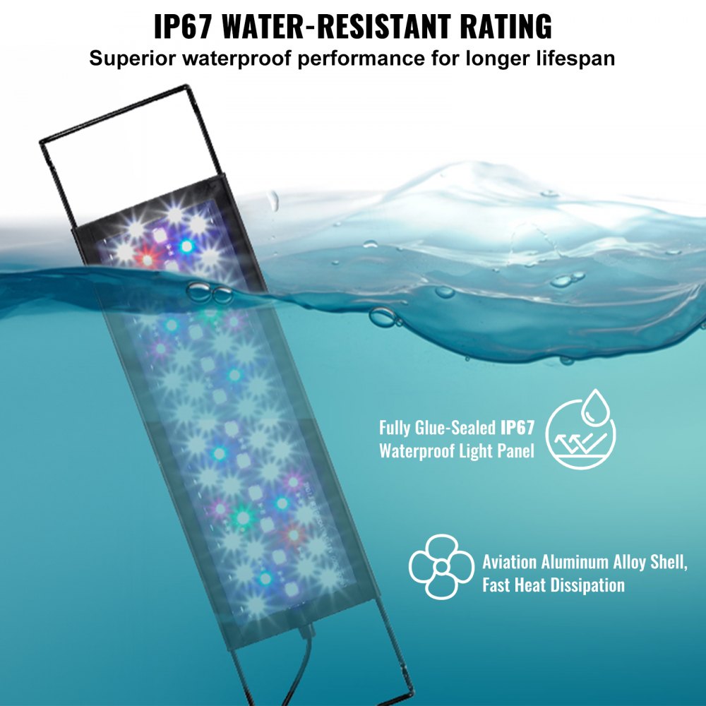 VEVOR Aquarium Light with LCD Monitor, 14W Full Spectrum Fish Tank Light with 24/7 Natural Mode, Adjustable Brightness & Timer - Aluminum Alloy Shell Extendable Brackets for 12