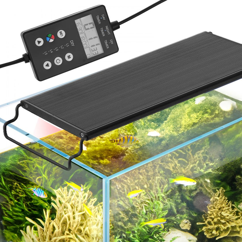 VEVOR Aquarium Light with LCD Monitor, 14W Full Spectrum Fish Tank Light with 24/7 Natural Mode, Adjustable Brightness & Timer - Aluminum Alloy Shell Extendable Brackets for 12