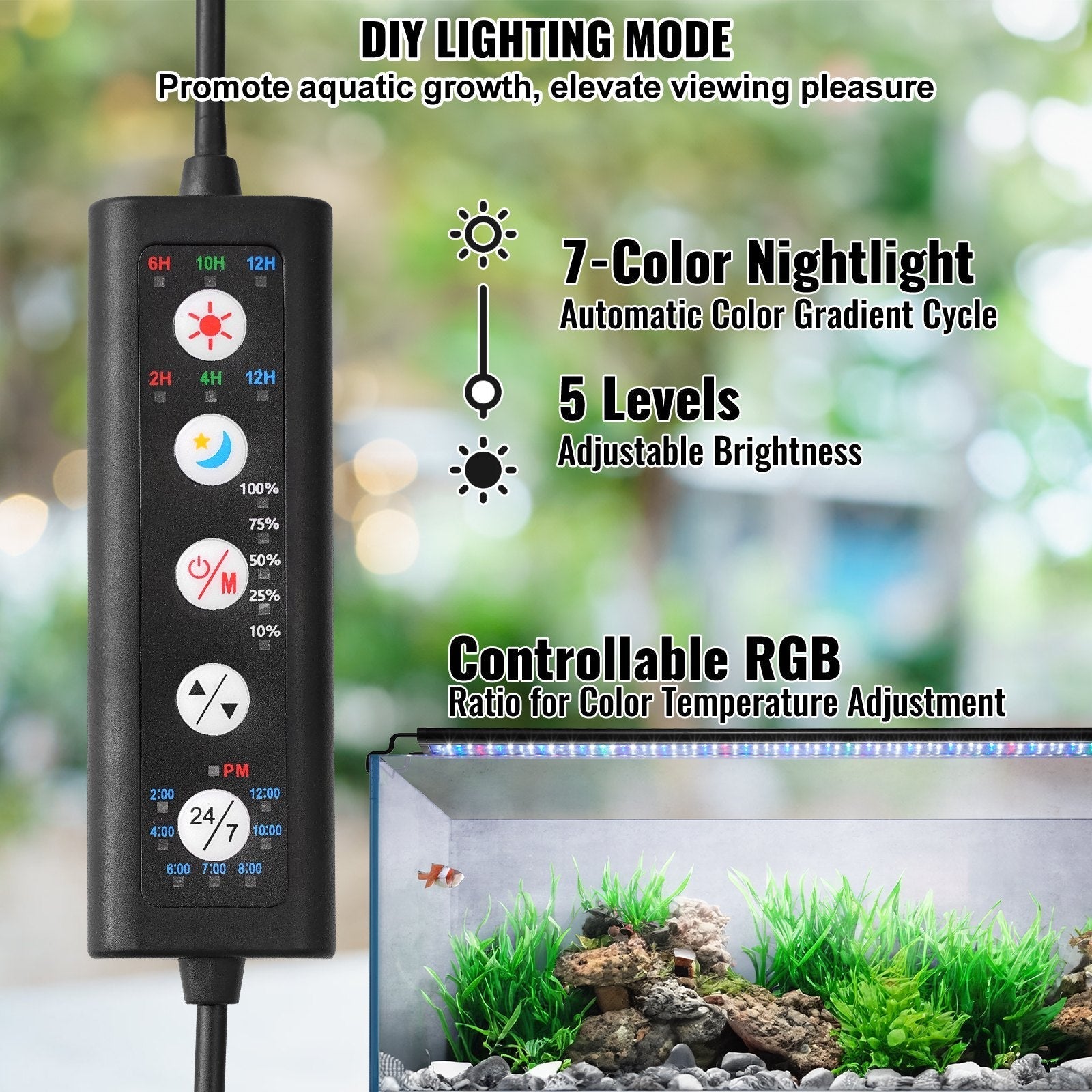 VEVOR Aquarium Light, 18W Full Spectrum Fish Tank Light with 24/7 Natural Mode, Adjustable Timer & 5-Level Brightness, with Aluminum Alloy Shell Extendable Brackets for 18