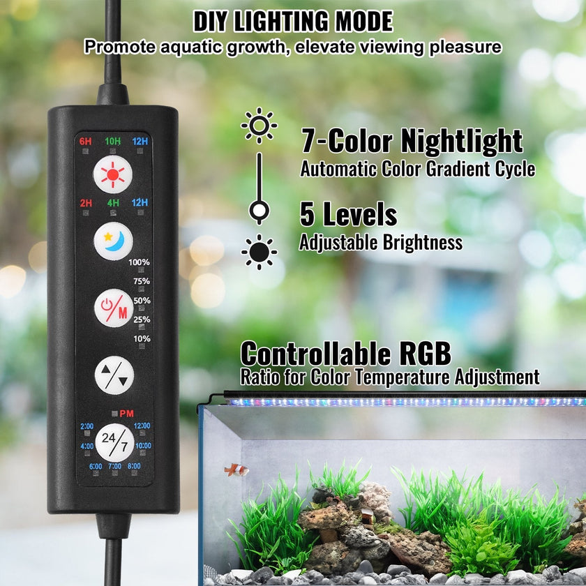 VEVOR Aquarium Light, 18W Full Spectrum Fish Tank Light with 24/7 Natural Mode, Adjustable Timer & 5-Level Brightness, with Aluminum Alloy Shell Extendable Brackets for 18