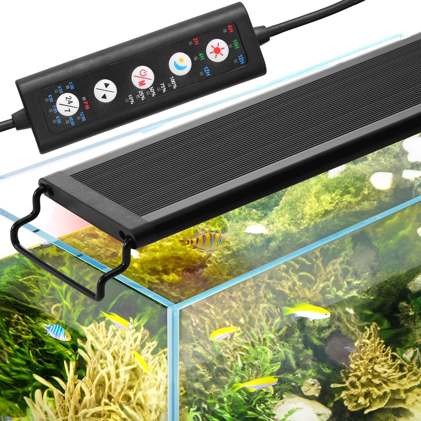 VEVOR Aquarium Light, 18W Full Spectrum Fish Tank Light with 24/7 Natural Mode, Adjustable Timer & 5-Level Brightness, with Aluminum Alloy Shell Extendable Brackets for 18