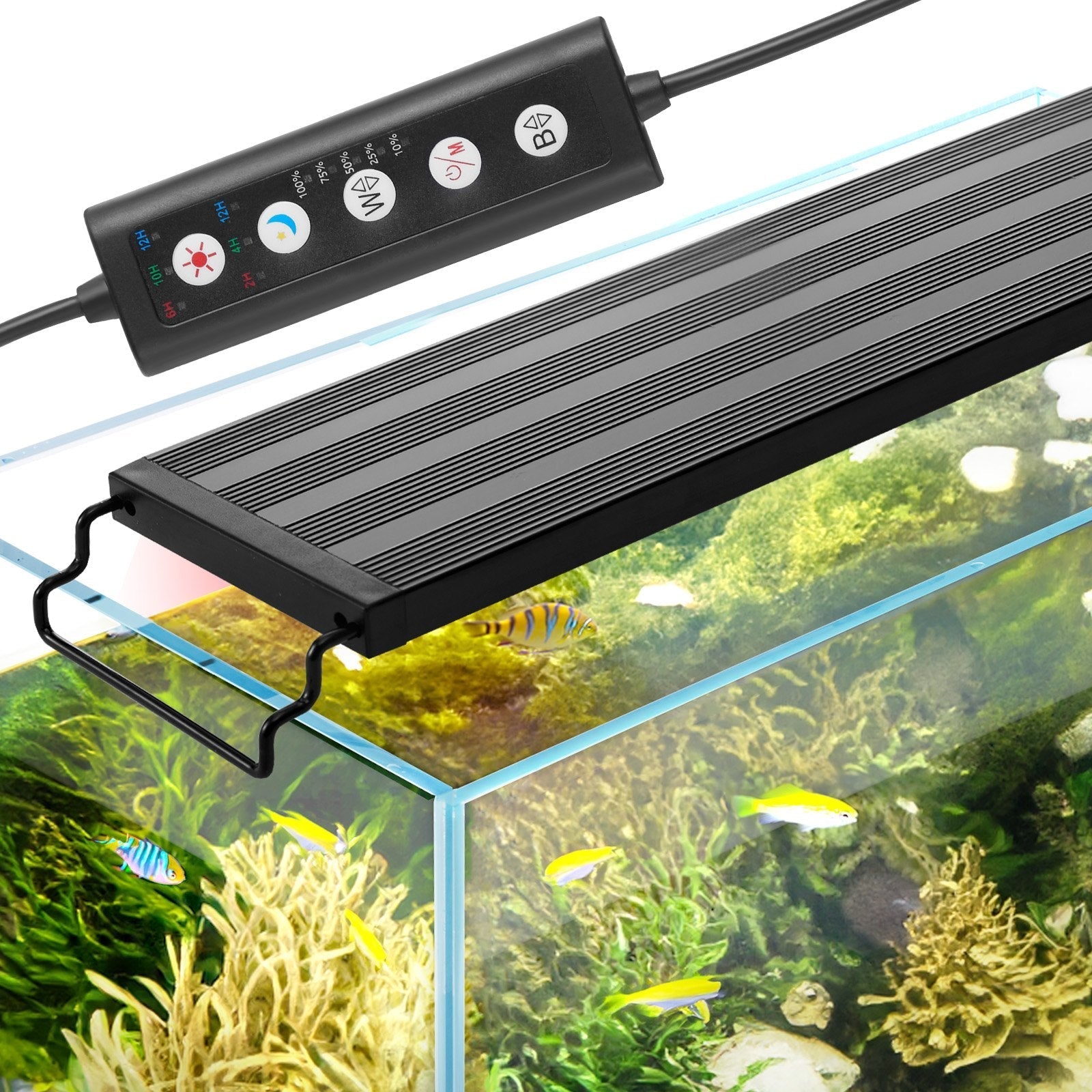 VEVOR Aquarium Light, 26W Full Spectrum Fish Tank Light with 5 Levels Adjustable Brightness, Adjustable Timer and Power-Off Memory, with ABS Shell Extendable Brackets for 36