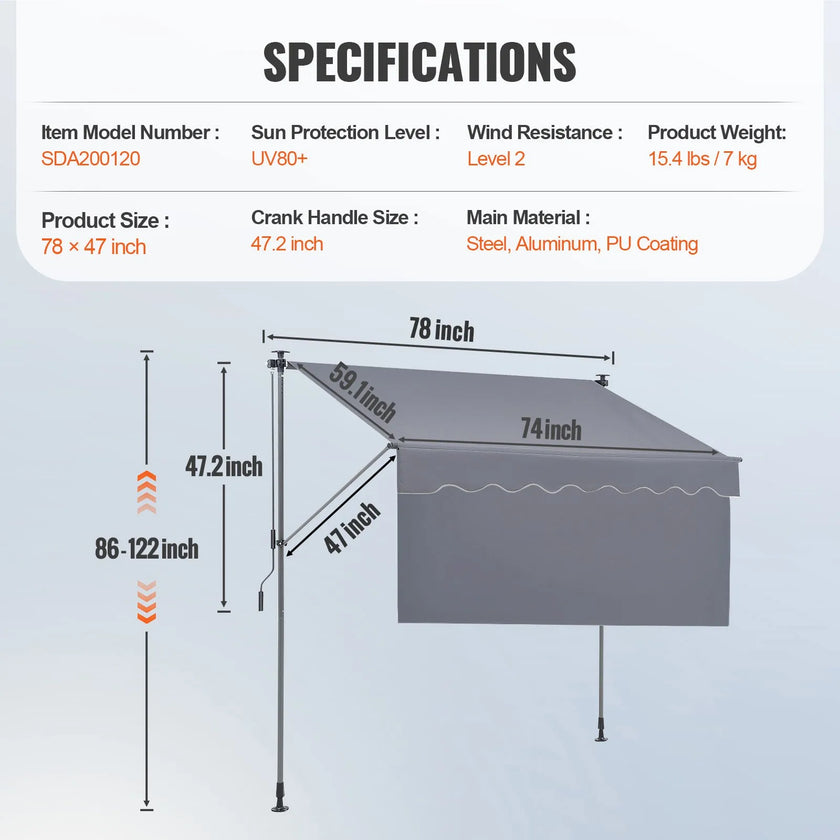 VEVOR Manual Retractable Awning, 78