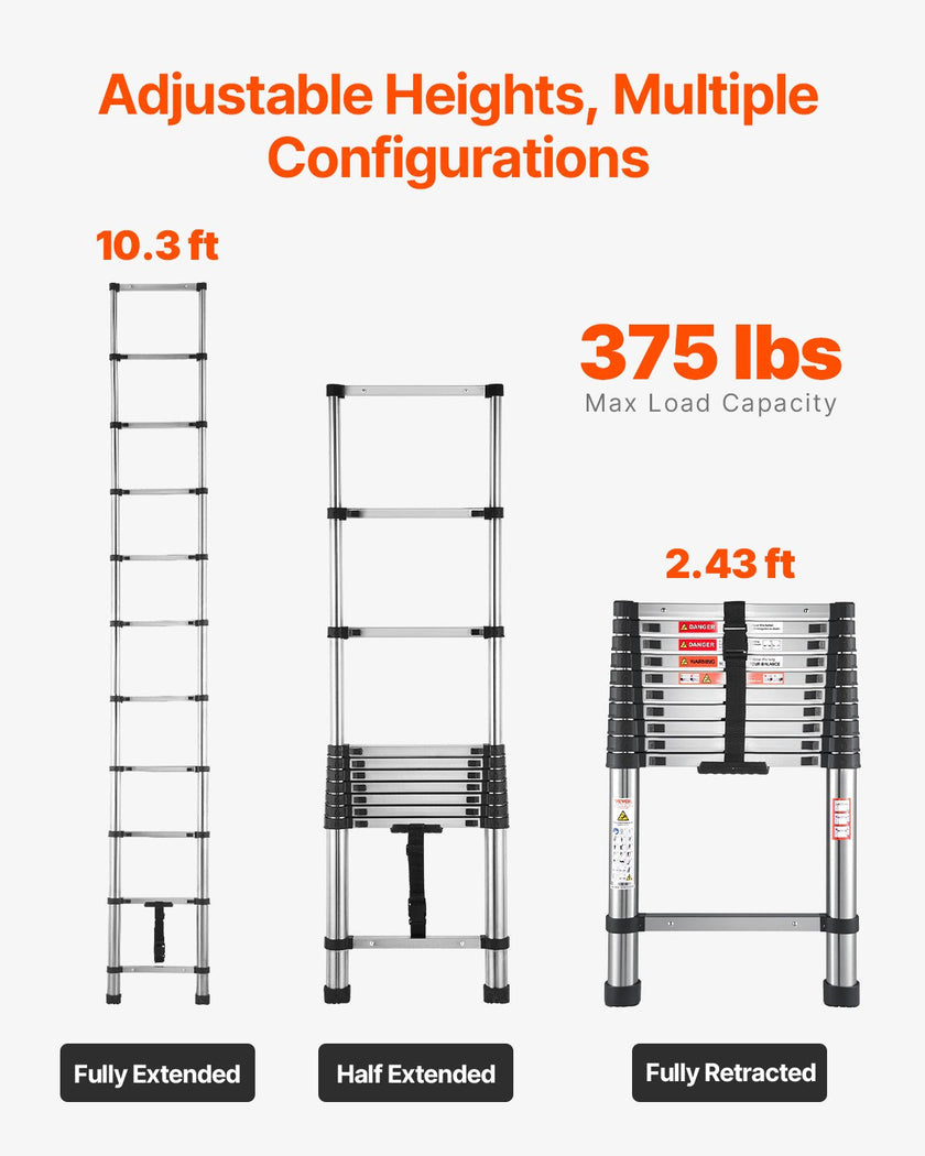 VEVOR Telescoping Ladder Stainless Steel Extension Step 12.5ft Portable Ladders