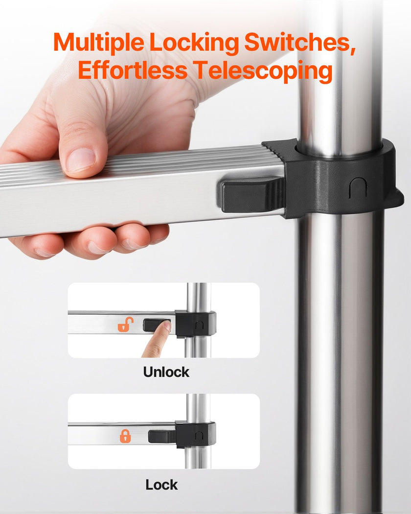 VEVOR Telescoping Ladder Stainless Steel Extension Step 16.5ft Portable Ladders