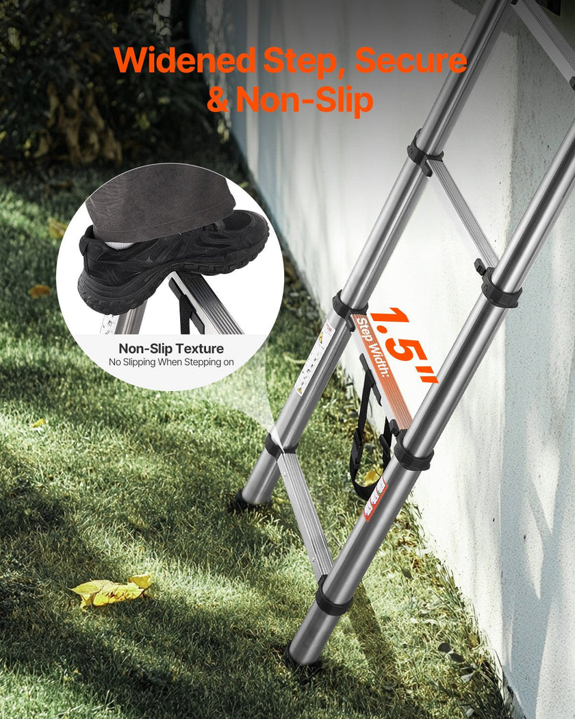 VEVOR Telescoping Ladder Stainless Steel Extension Step 8.5ft Portable Ladders