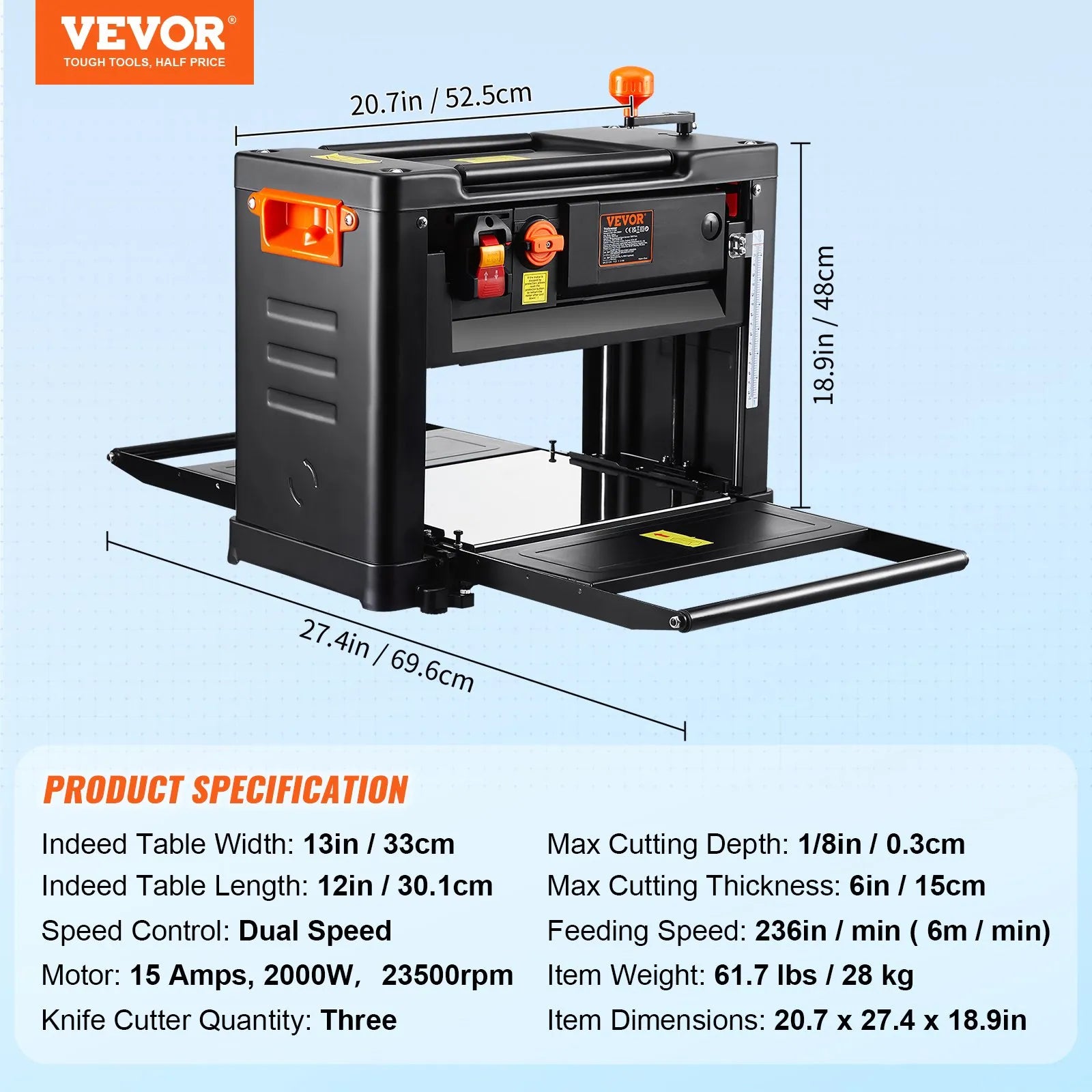 VEVOR Thickness Planer, Two Speed, 13