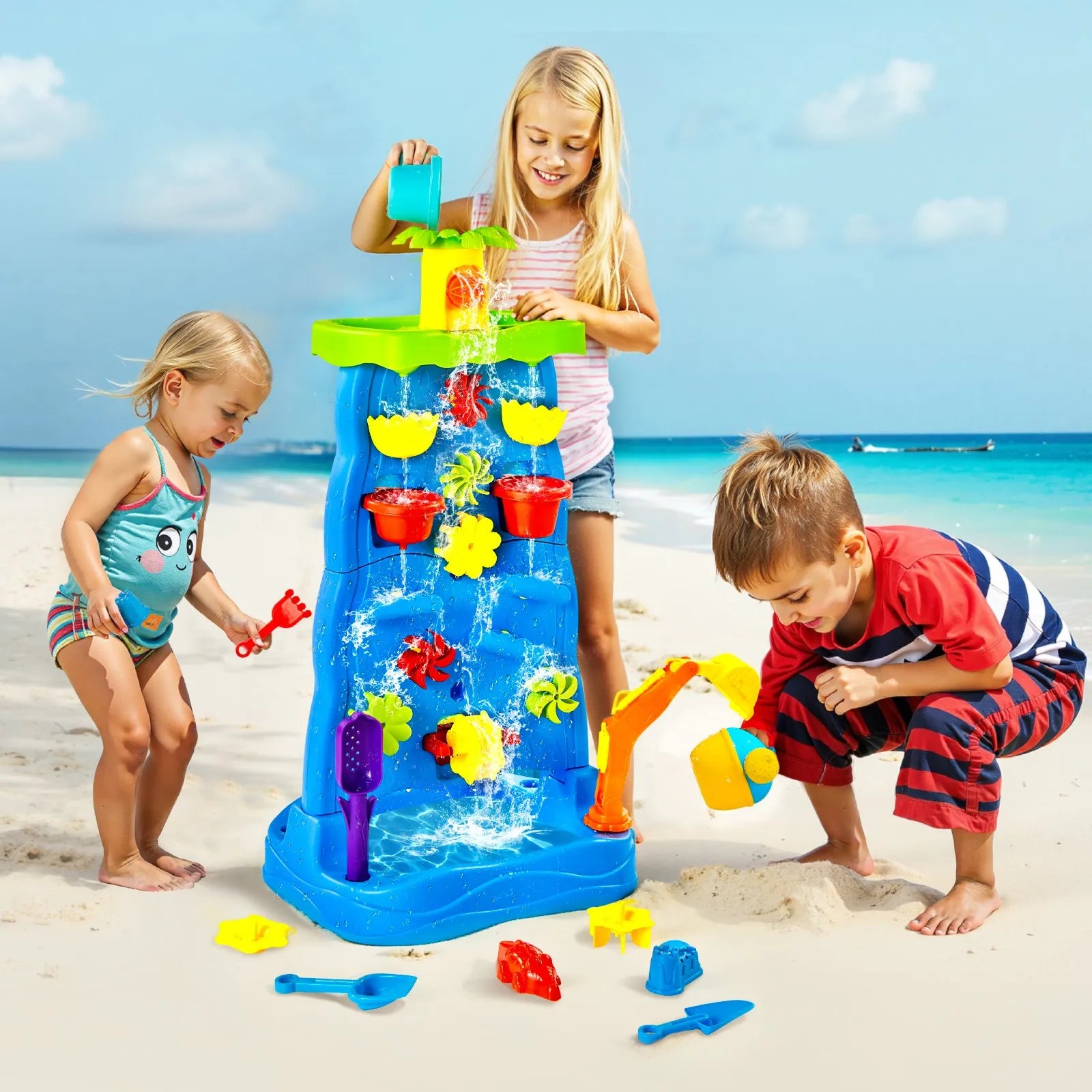 VEVOR Sand & Water Table for Toddlers Double-Sided Kids Activity Waterfall Table