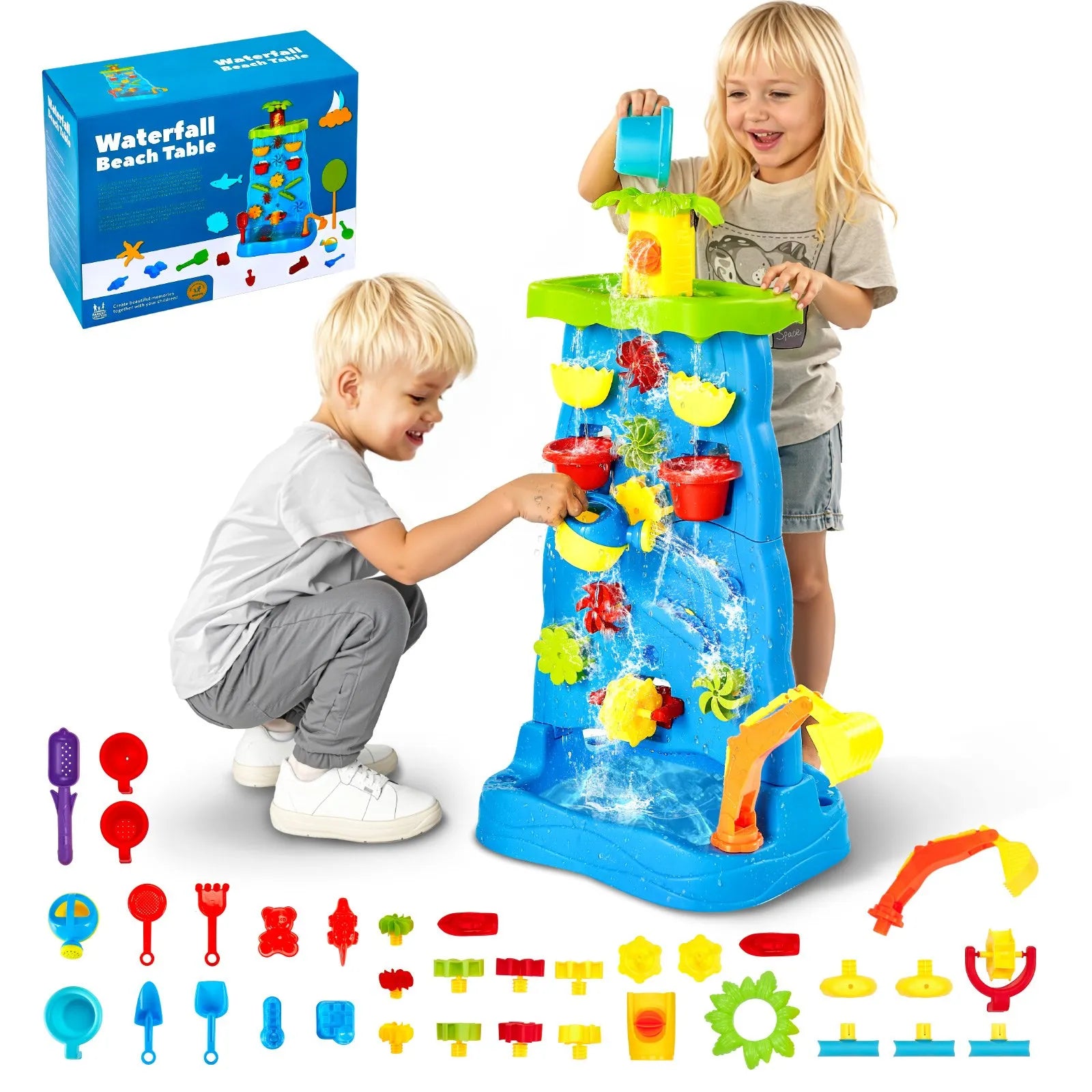 VEVOR Sand & Water Table for Toddlers Double-Sided Kids Activity Waterfall Table