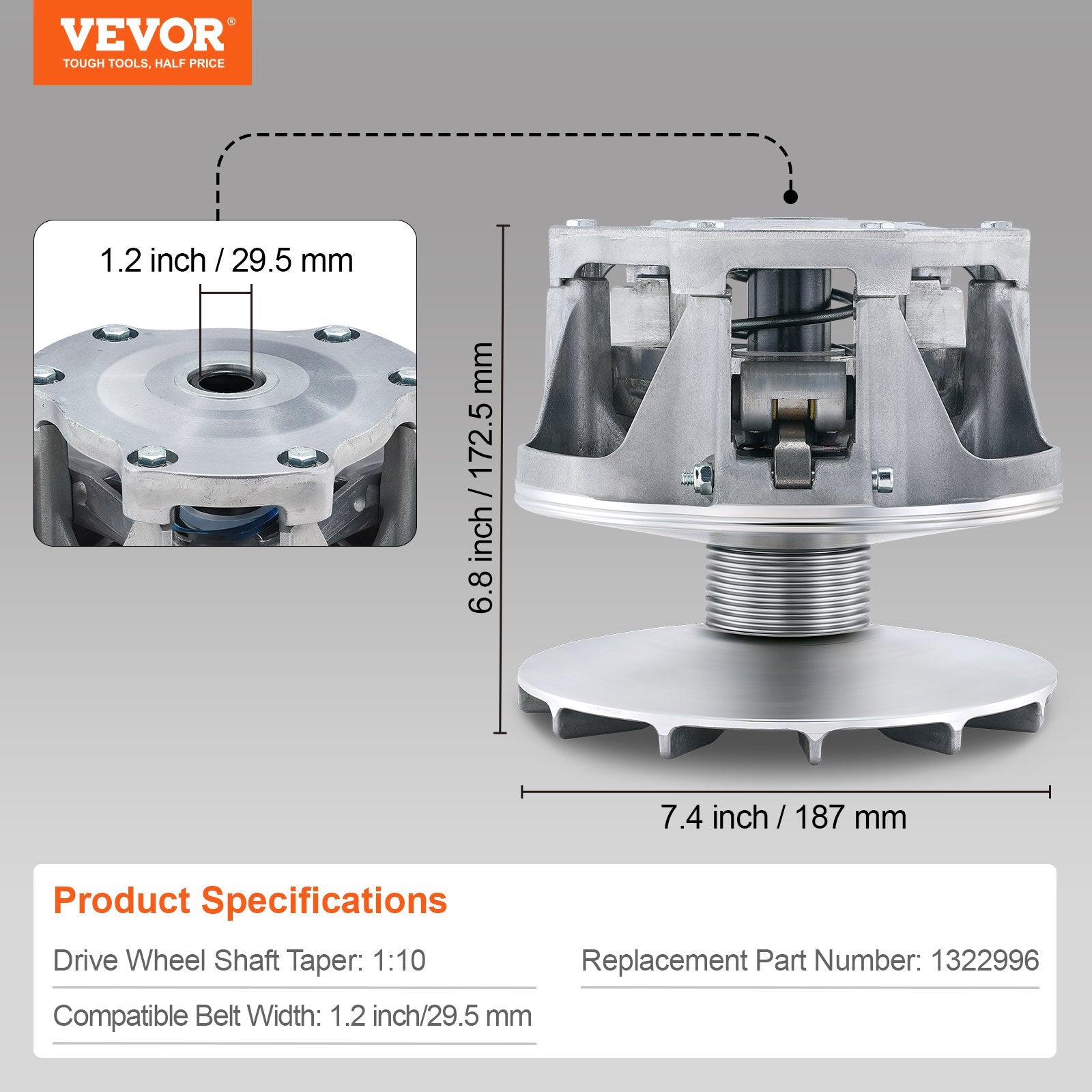 VEVOR Primary Drive Clutch Fits for Polaris RZR 800 2010-2014, Polaris RANGER 800 2012-2017, Drive Clutch Assembly 1.16