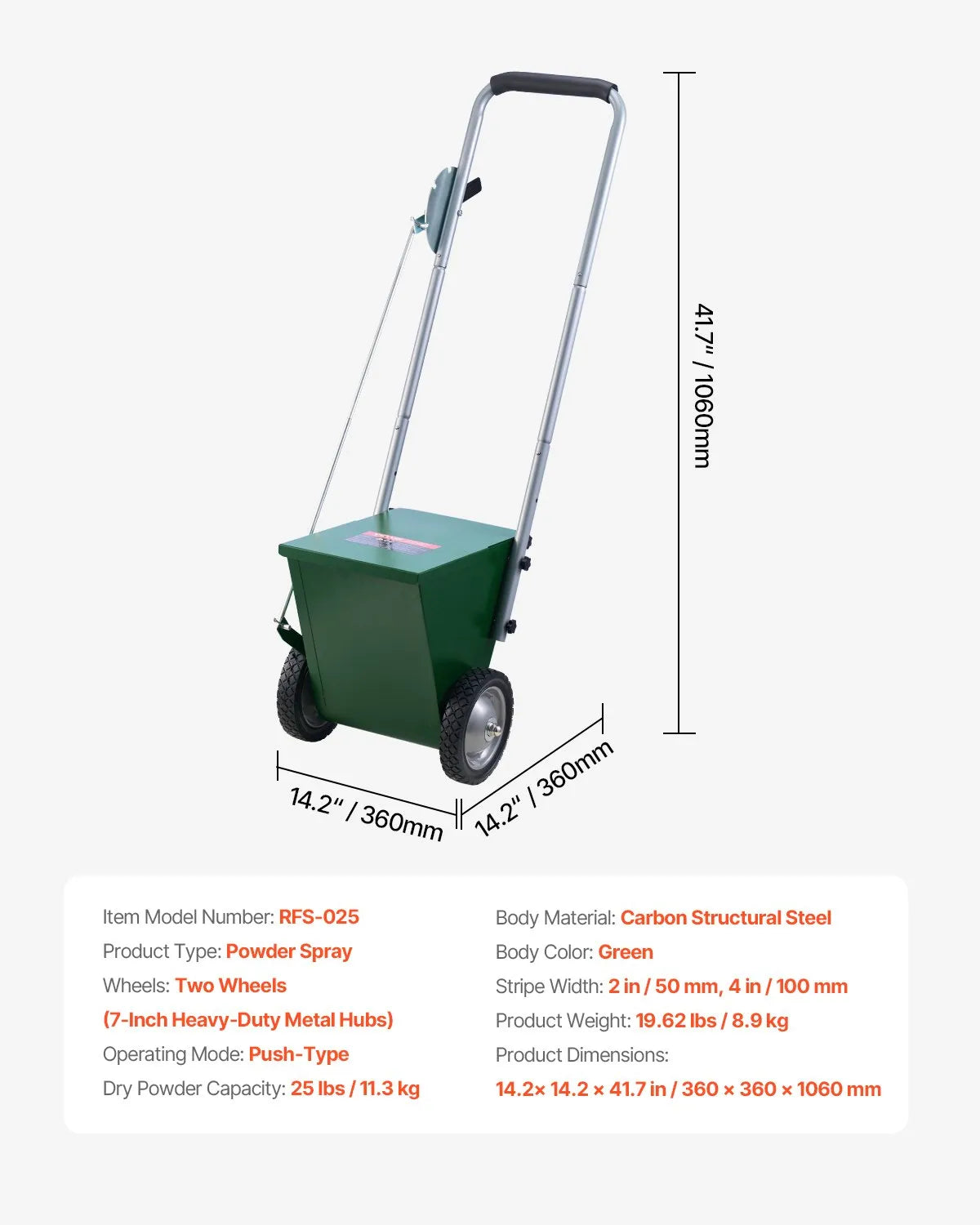 VEVOR Dry Line Marker 2-Wheel 2 or 4 in Lines Heavy Duty Steel Chalker 25 lbs