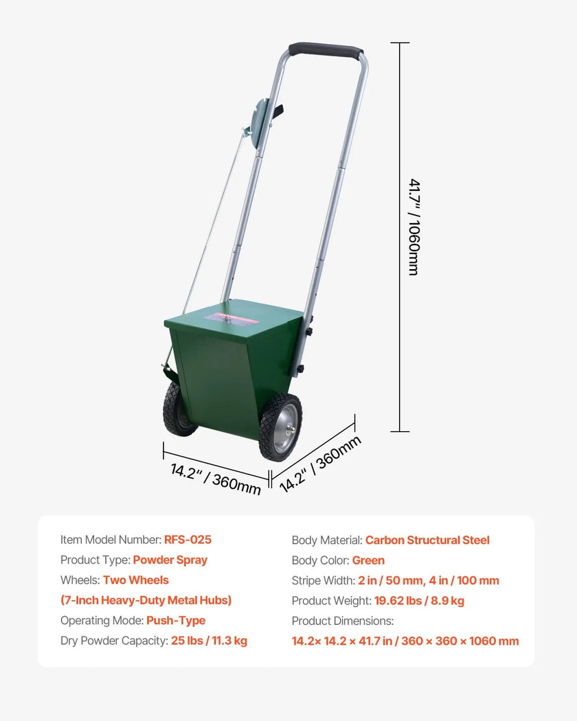VEVOR Dry Line Marker 2-Wheel 2 or 4 in Lines Heavy Duty Steel Chalker 25 lbs