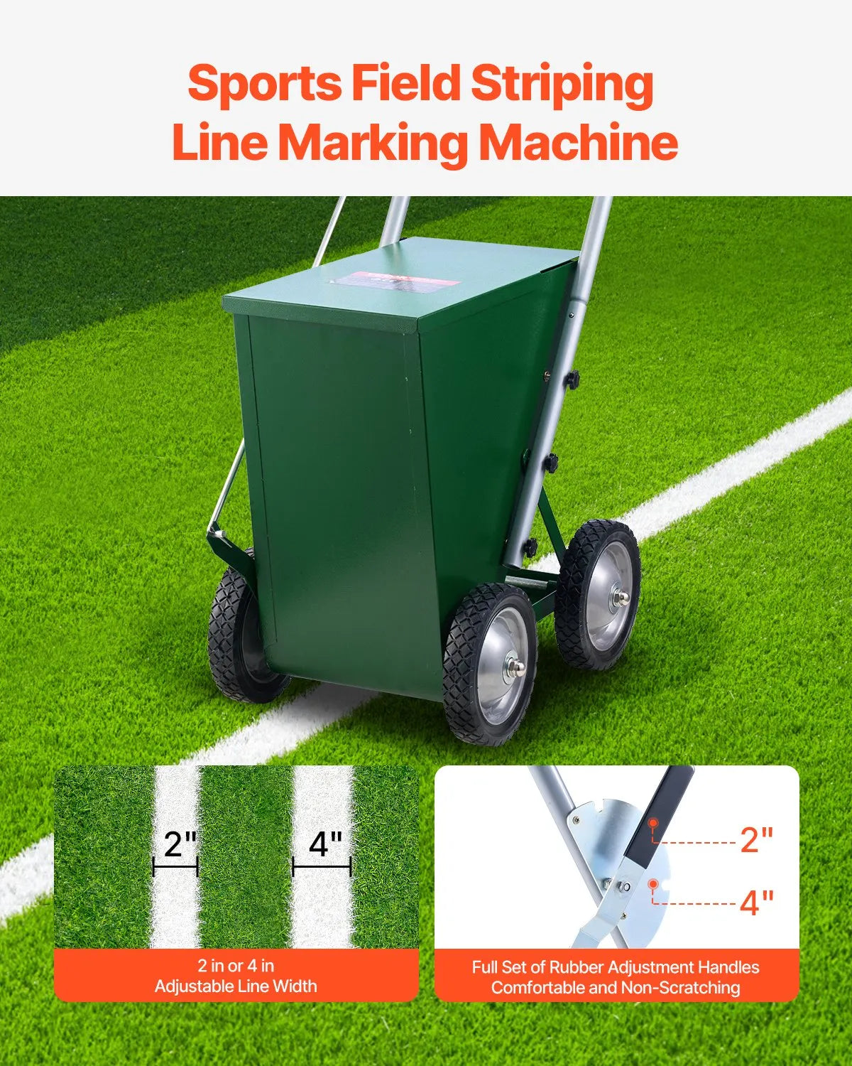 VEVOR Dry Line Marker 4-Wheel 2 or 4 in Lines Heavy Duty Steel Chalker 50 lbs