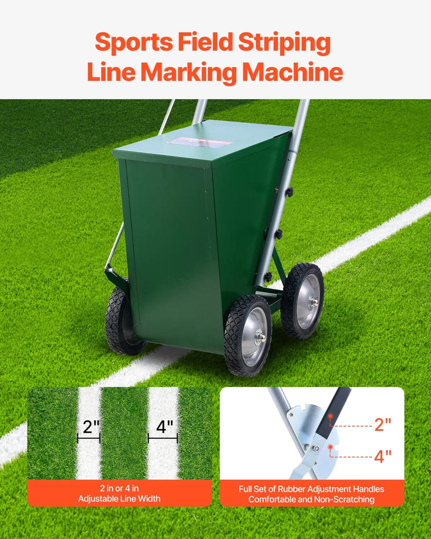 VEVOR Dry Line Marker 4-Wheel 2 or 4 in Lines Heavy Duty Steel Chalker 50 lbs