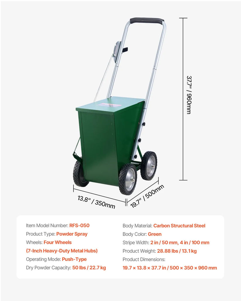 VEVOR Dry Line Marker 4-Wheel 2 or 4 in Lines Heavy Duty Steel Chalker 50 lbs