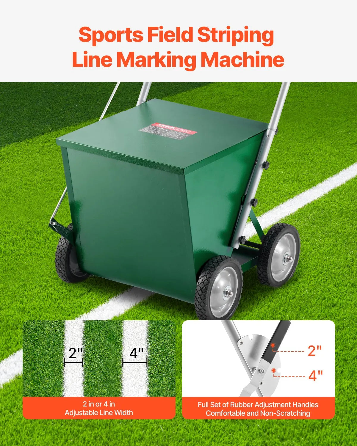 VEVOR Dry Line Marker 4-Wheel 2 or 4 in Lines Heavy Duty Steel Chalker 65 lbs