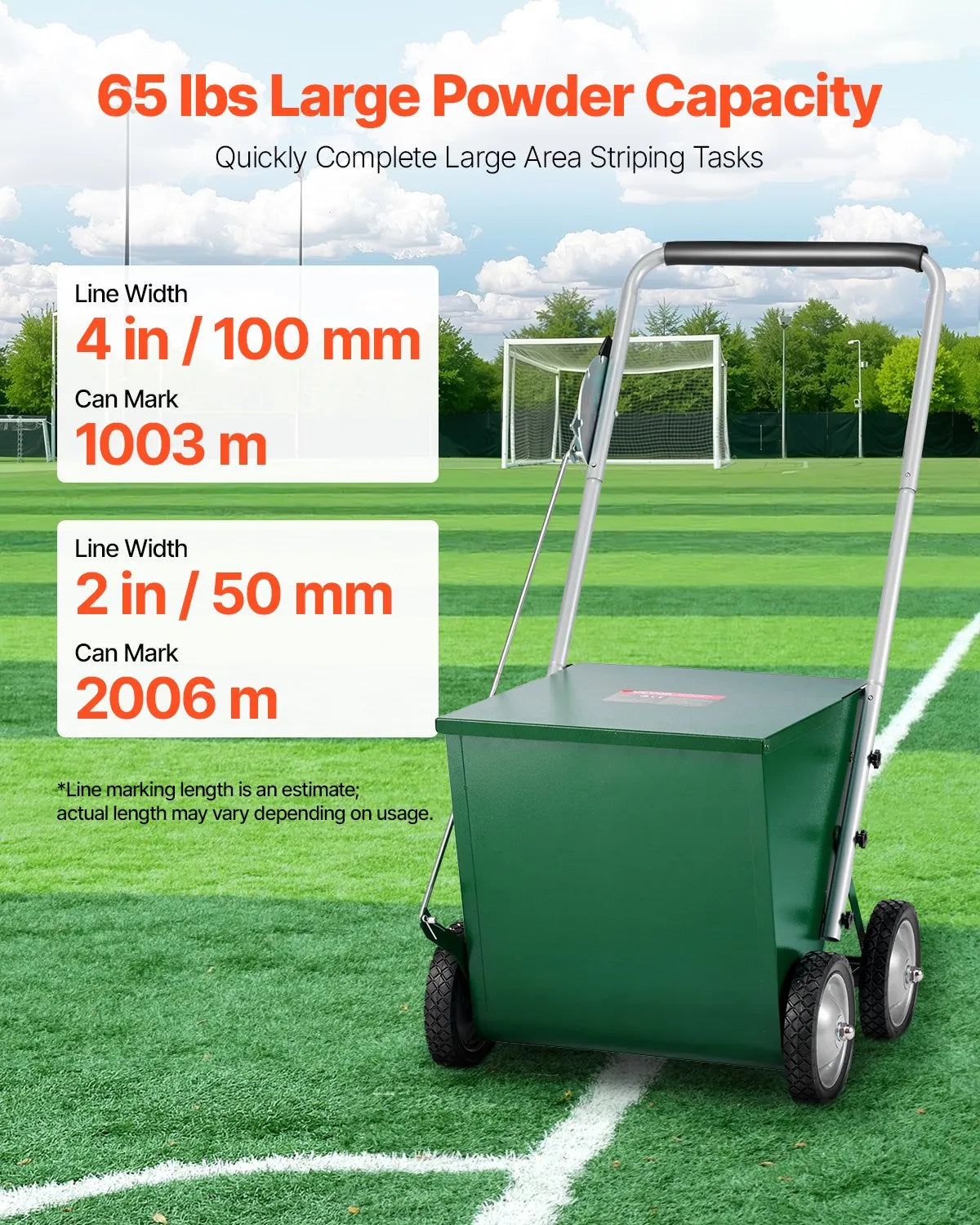 VEVOR Dry Line Marker 4-Wheel 2 or 4 in Lines Heavy Duty Steel Chalker 65 lbs