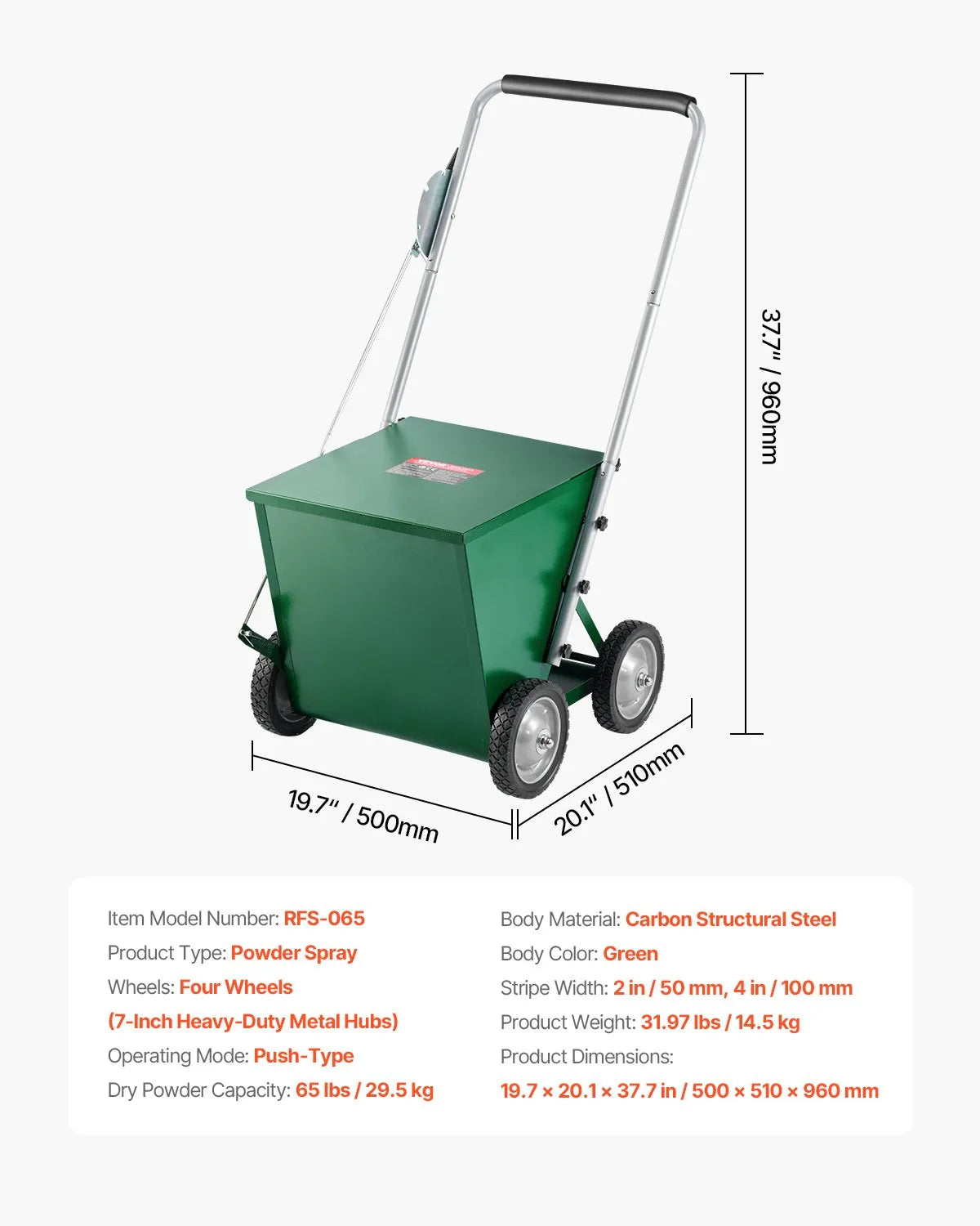 VEVOR Dry Line Marker 4-Wheel 2 or 4 in Lines Heavy Duty Steel Chalker 65 lbs
