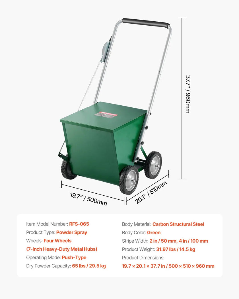 VEVOR Dry Line Marker 4-Wheel 2 or 4 in Lines Heavy Duty Steel Chalker 65 lbs