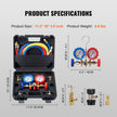 VEVOR AC Gauge Set - 3 Way AC Manifold Gauge Set for R134A R22 R12 R502 Refrigerant, Freon Gauges with 5ft Hoses, Couplers, Can Tap Works on Car Auto Freon Charging and Evacuation