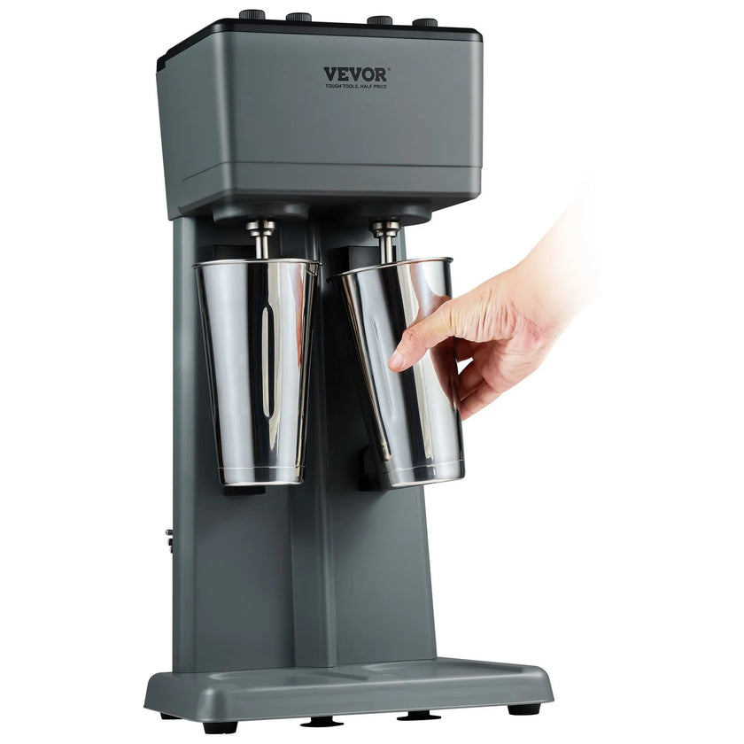 VEVOR Milkshake Maker, 375W x 2 Electric Milkshake Machine, Double Heads Drink Mixer Blender Machine, 3-Speed Milkshake Mixer with 2 x 820 ml Stainless Steel Cups, for Commercial and Home
