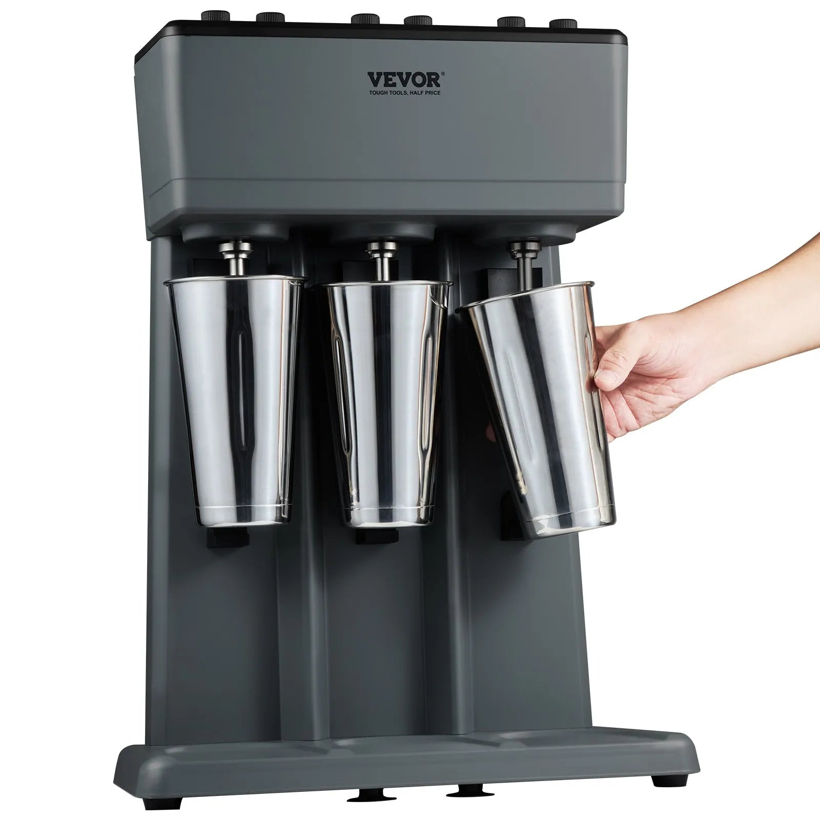 VEVOR Milkshake Maker, 375W x 3 Electric Milkshake Machine, Triple Heads Drink Mixer Blender Machine, 3-Speed Milkshake Mixer with 3 x 820 ml Stainless Steel Cups, for Commercial and Home