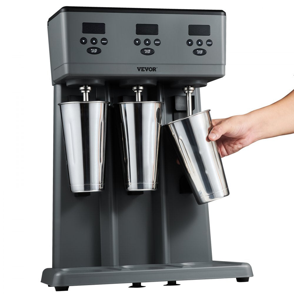 VEVOR Milkshake Maker, 375W x 3 Electric Milkshake Machine, Commercial Triple Heads Drink Mixer Blender, LED Intelligent Microswitch, 3-Speed Milkshake Mixer with 3 x 820 ml Stainless Steel Cups
