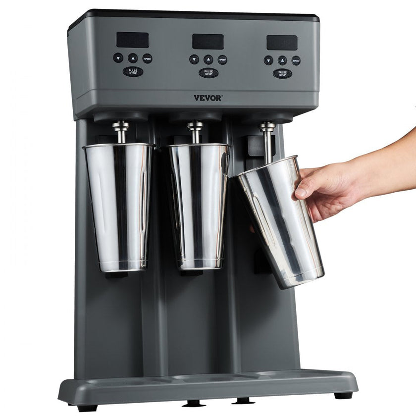 VEVOR Milkshake Maker, 375W x 3 Electric Milkshake Machine, Commercial Triple Heads Drink Mixer Blender, LED Intelligent Microswitch, 3-Speed Milkshake Mixer with 3 x 820 ml Stainless Steel Cups