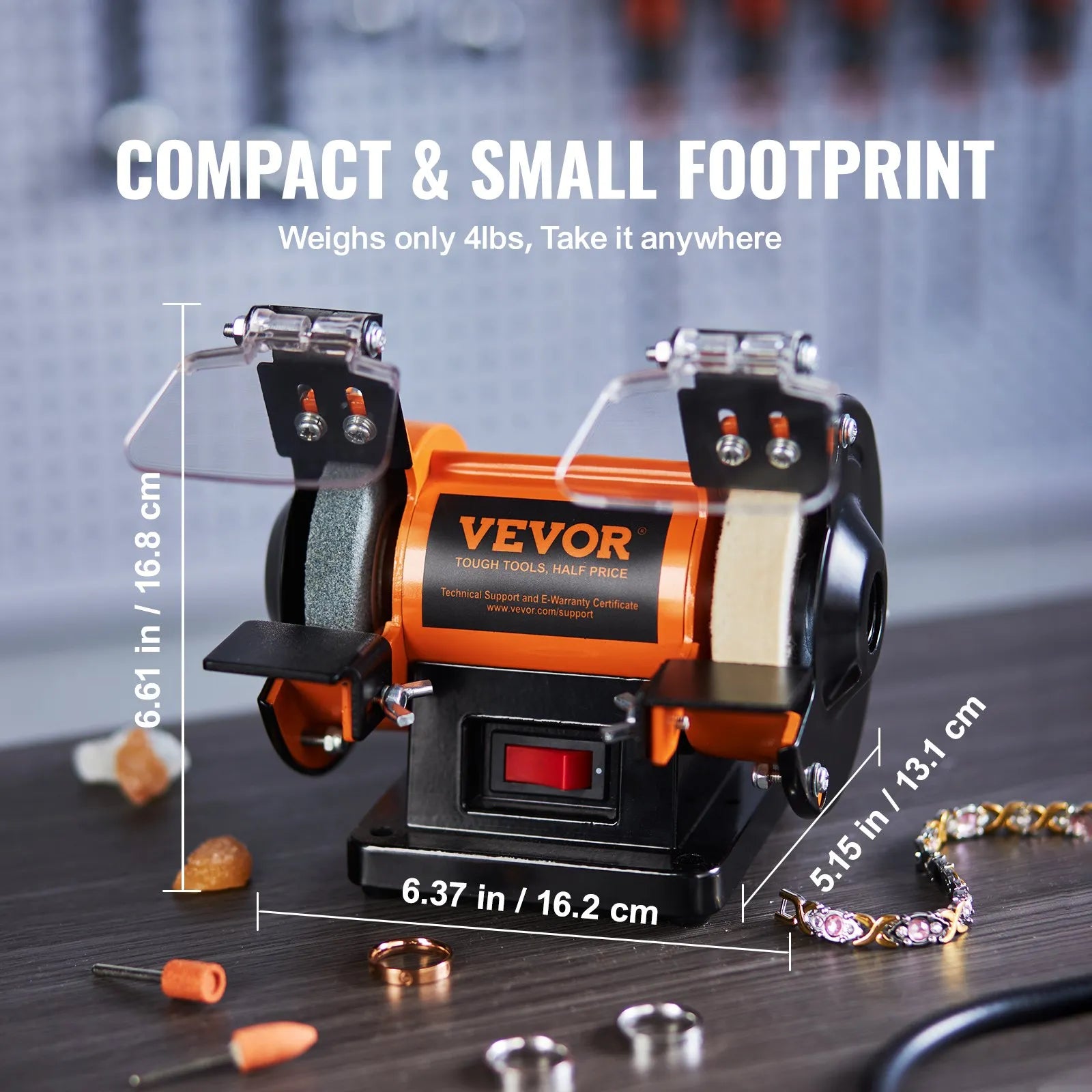 VEVOR Bench Polisher & Buffing Machine for Metal/Jewelry/Wood - With Wool & Abrasive Wheels, 100 Tools, 3590RPM