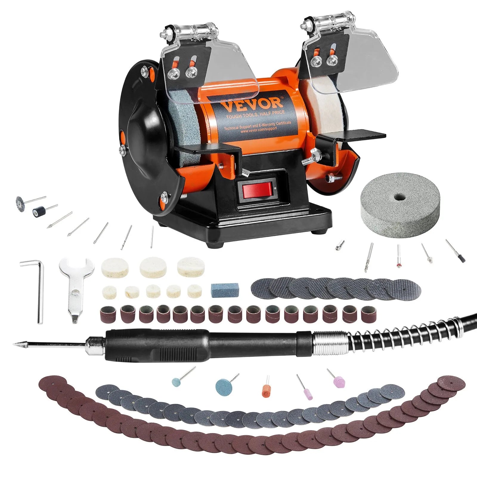 VEVOR Bench Polisher & Buffing Machine for Metal/Jewelry/Wood - With Wool & Abrasive Wheels, 100 Tools, 3590RPM