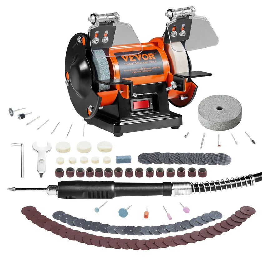 VEVOR Bench Polisher & Buffing Machine for Metal/Jewelry/Wood - With Wool & Abrasive Wheels, 100 Tools, 3590RPM