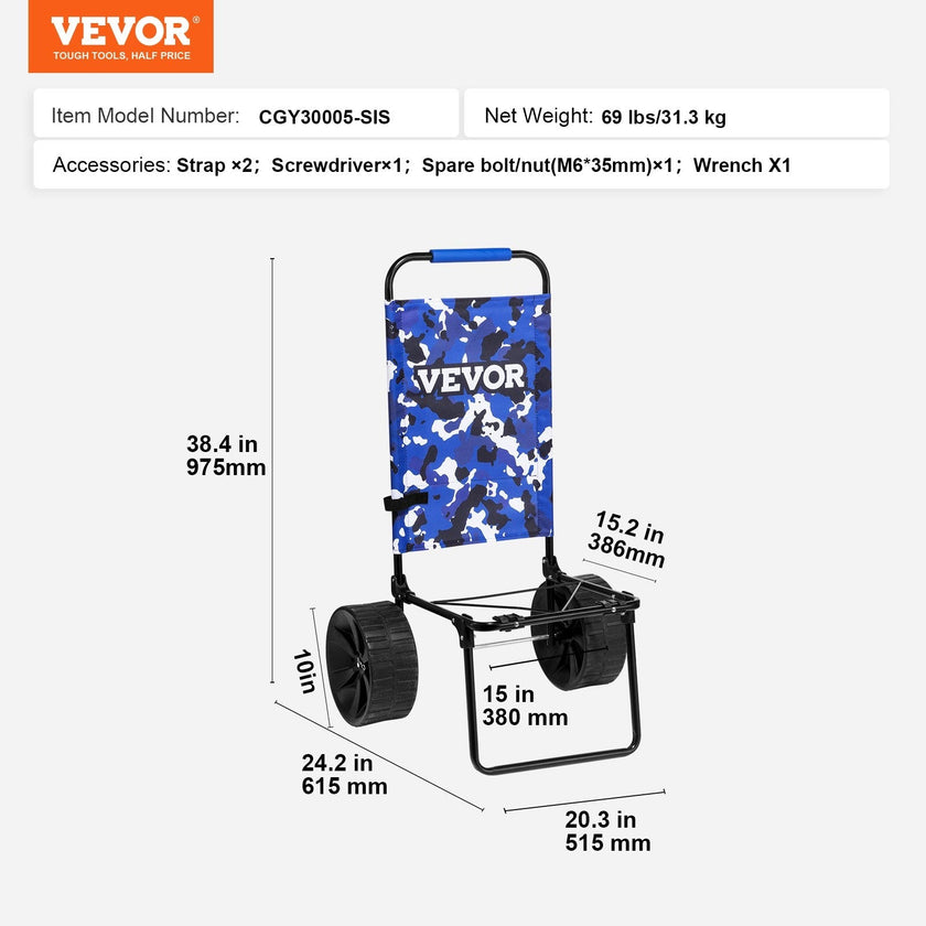 VEVOR Beach Dolly with Big Wheels for Sand, 15.4