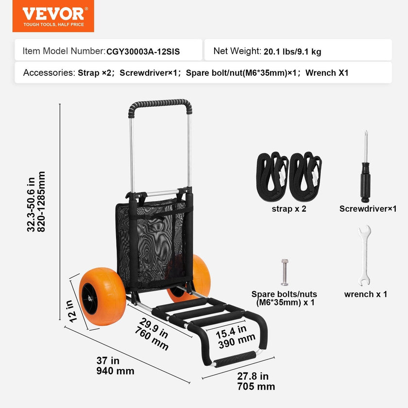 VEVOR Beach Dolly with Big Wheels for Sand, 29.9