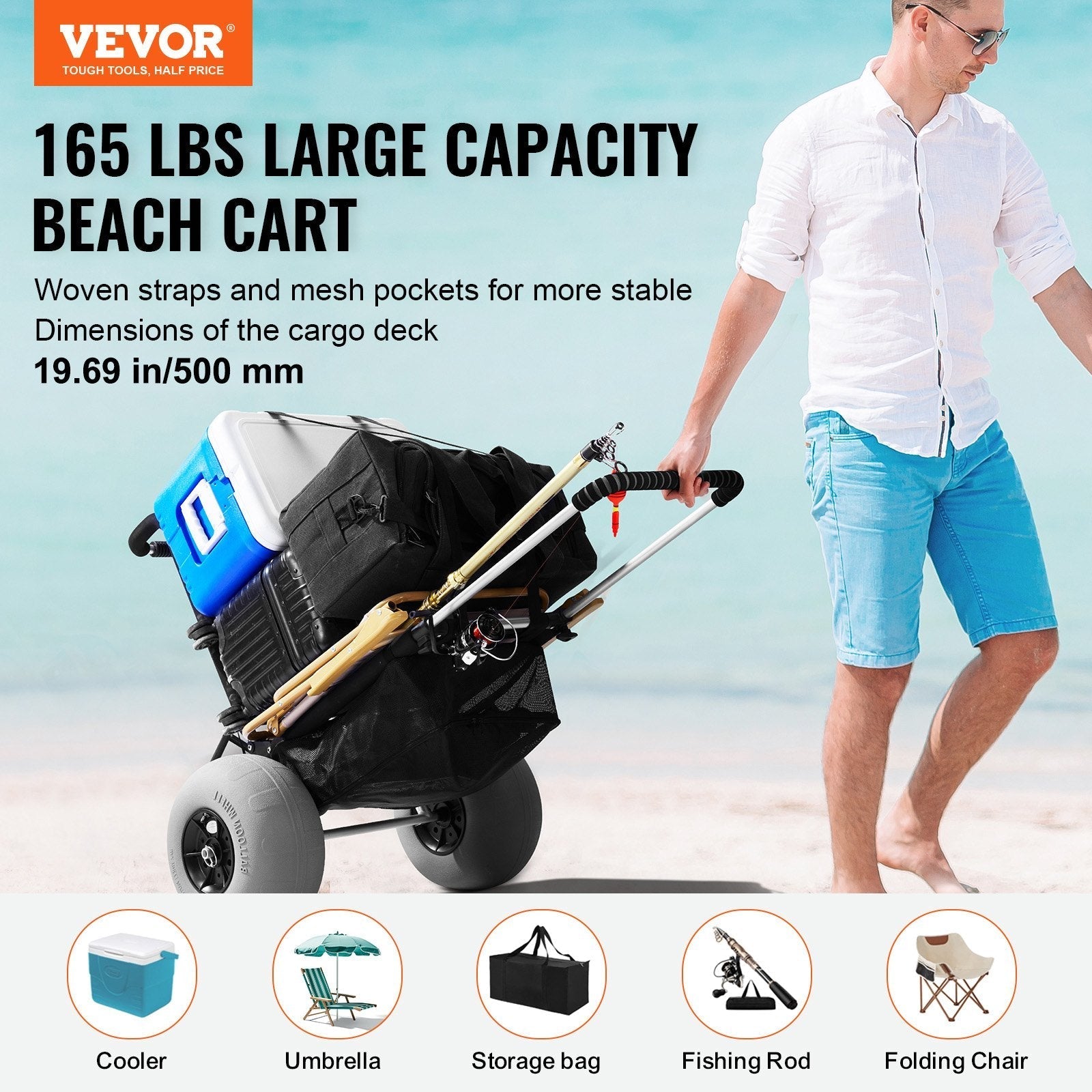 VEVOR Beach Dolly with Big Wheels for Sand, 29.9