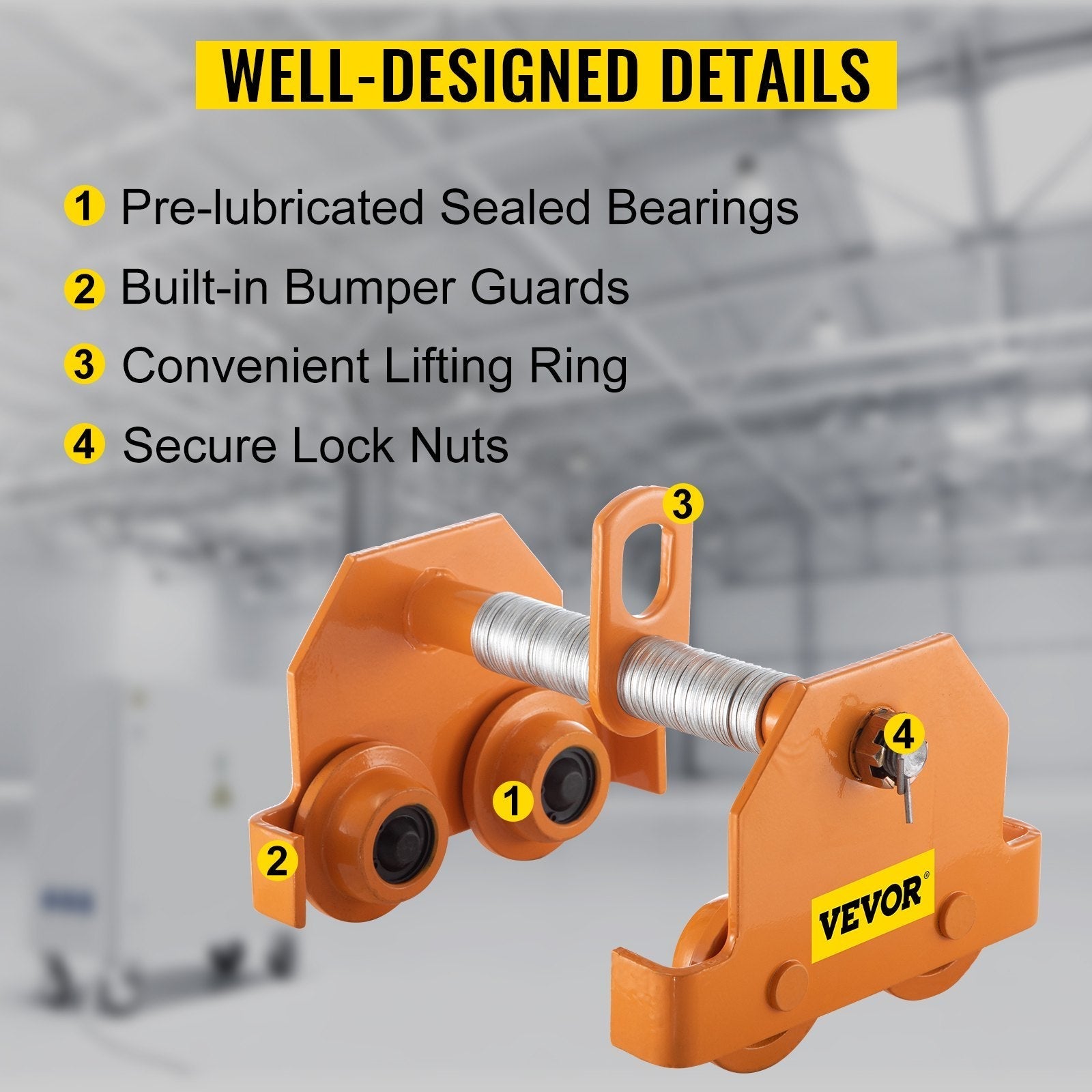 VEVOR Manual Trolley 3300LBS/1.5Ton Load Capacity Beam Trolley 2.5-8 inch Adjustable Width Push Beam Track Roller Trolley Steel Powder Coating with Dual Wheels Garage Hoist for Straight Curved I Beam