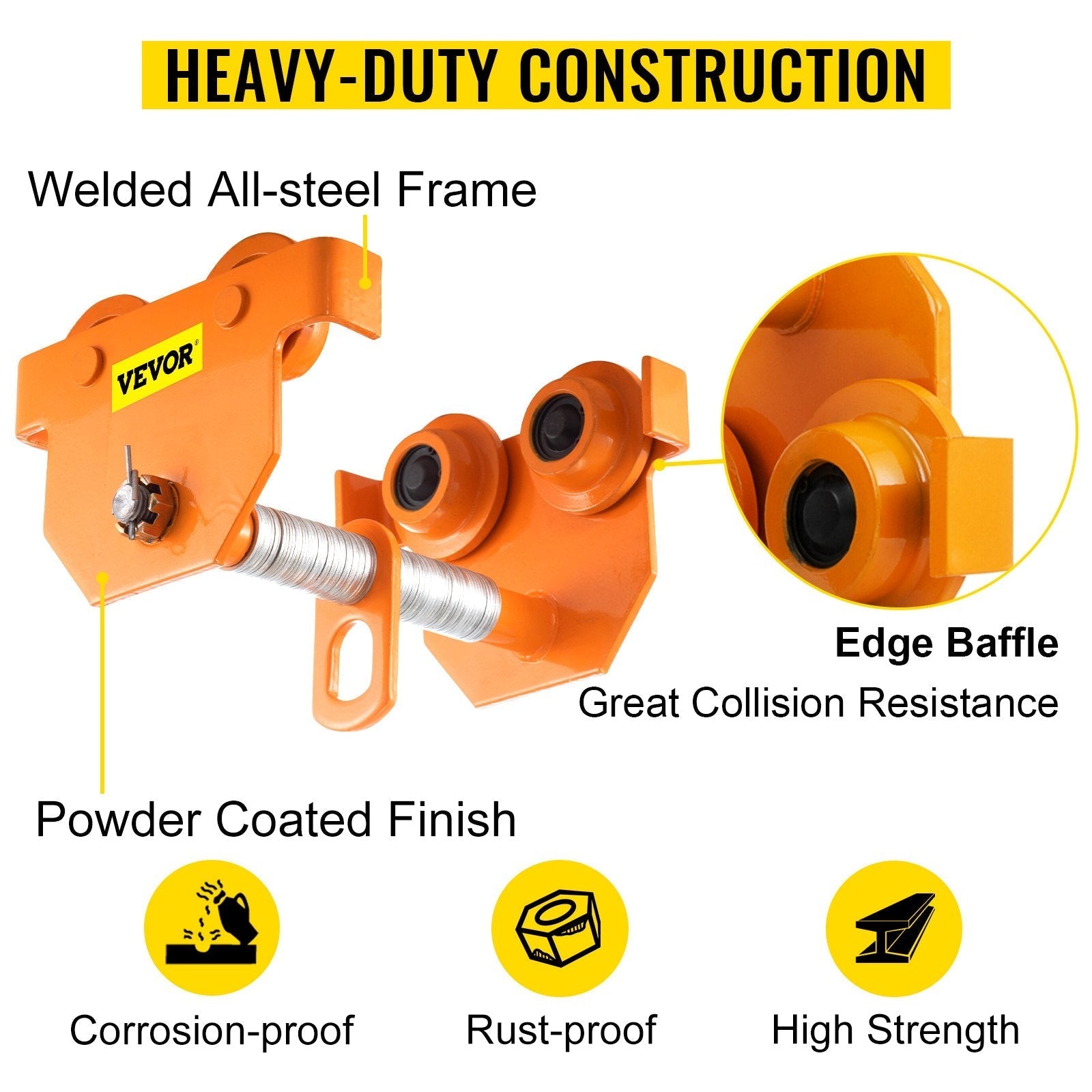 VEVOR Manual Trolley 16500LBS/7.5Ton Load Capacity Beam Trolley 4.5-8 inch Adjustable Width Push Beam Track Roller Trolley Steel Powder Coating with Dual Wheels Garage Hoist for Straight Curved I Beam