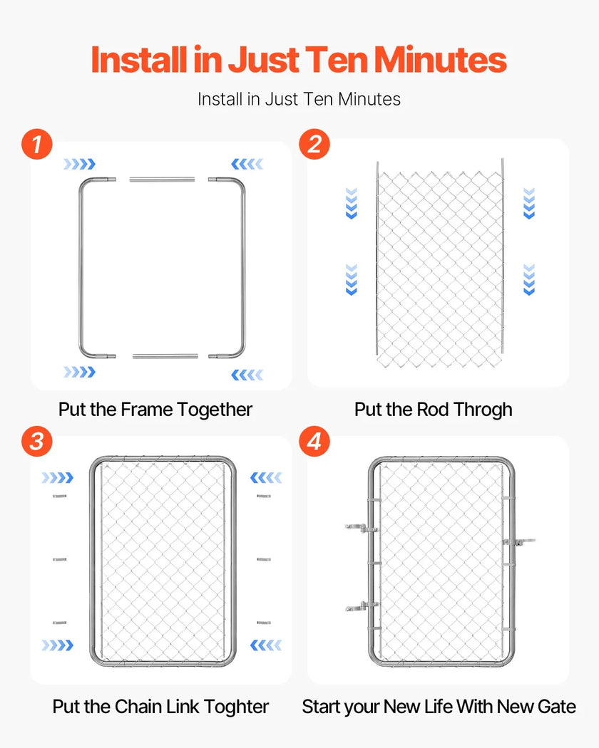 VEVOR Chain Link Fence Gate Fit 2-6 ft x 4 ft Garden Gate Posts Not Included